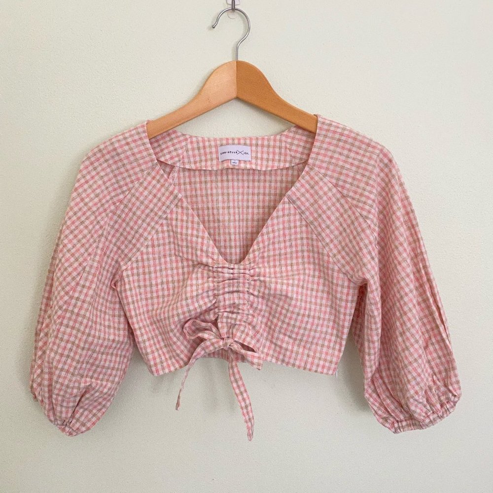 Chriselle Lim x J.O.A Ruched Gingham Blouse